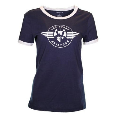 Women's Las Vegas Aviators Boxercraft Retro Logo Ringer Navy Cotton Short Sleeve T-Shirt