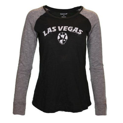 Women's Las Vegas Aviators Boxercraft Las Vegas Arched Aviator Preppy Patch Black/Gray Raglan Blend Long Sleeve T-Shirt