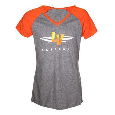 Girls' Las Vegas Aviators Kavio! Winged LV Baseball Raglan Gray/Orange Blend Short Sleeve T-Shirt