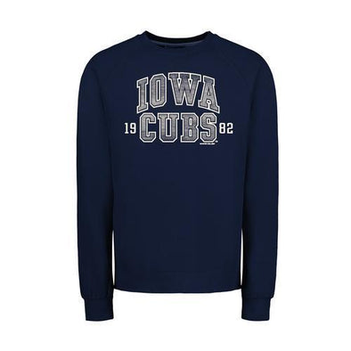 Iowa Cubs Vintage Fleece Raglan Crewneck, Vintage Blue