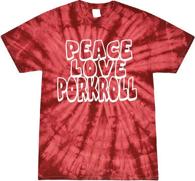 Adult Red Spider Tye-Dye Peace, Love, Pork Roll t-shirt