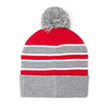 KNIT CAP RED/WHITE/GREY POM