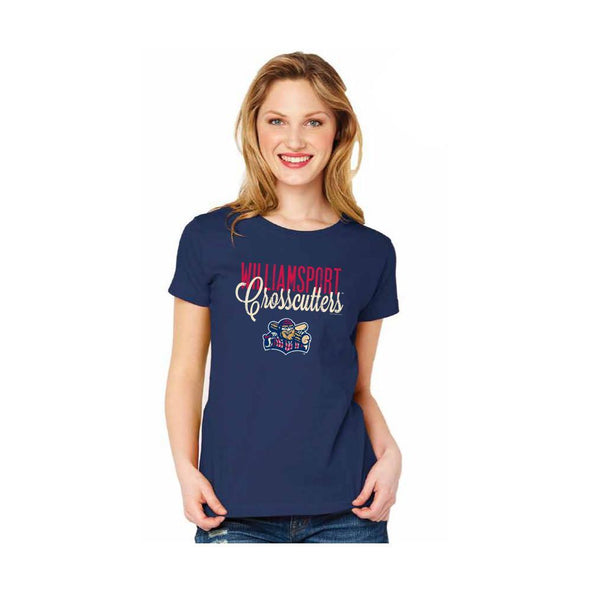 Williamsport Crosscutters Ladies Navy Script Tshirt