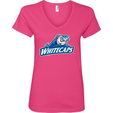 West Michigan Whitecaps Ladies Primary Logo V-Neck Tee - Hot Pink