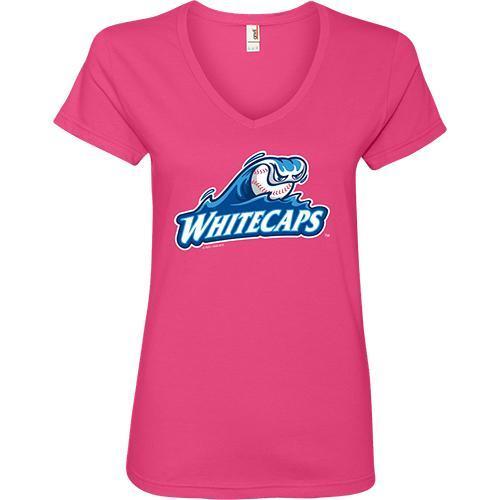 West Michigan Whitecaps Ladies Primary Logo V-Neck Tee - Hot Pink