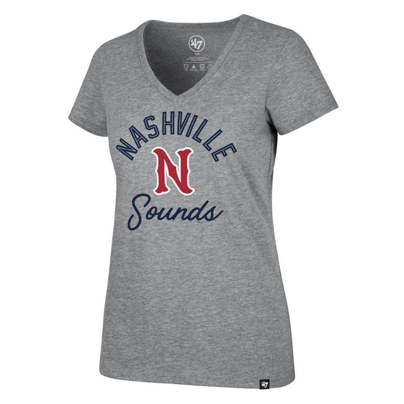 Nashville Sounds '47 Brand Women's Grey Hollow Script V Neck Tee