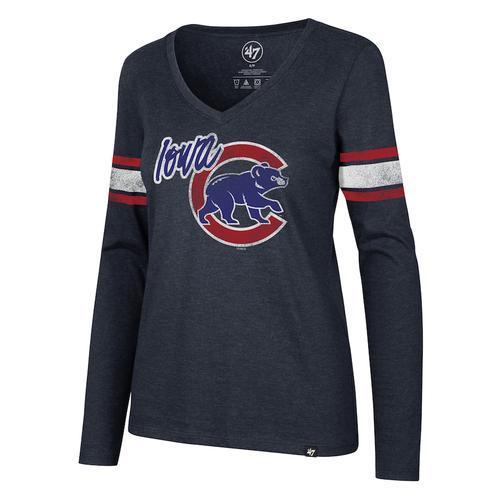 Iowa Cubs Women's Long Sleeve Club Stripe Tee, Navy