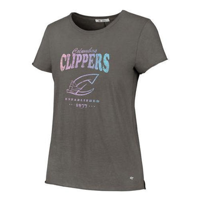 Columbus Clippers 47 Women's Asphault Letter Crew Gray Tee, Columbus Clippers