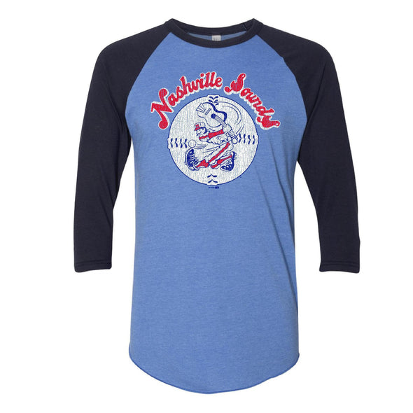 Nashville Sounds Throwback Navy & Light Blue 3/4 Sleeve Baseball Raglan Tee