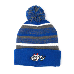 KNIT CAP ROYAL/WHITE/GREY HOME POM