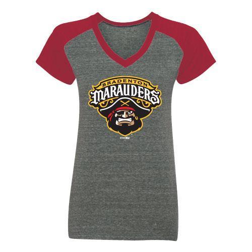 Bradenton Marauders Ladies V-Neck Primary Logo with Red Sleeves