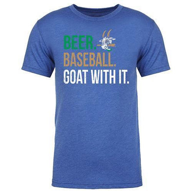 Hartford Yard Goats Beer Baseball Goat with it T-Shirt in Blue