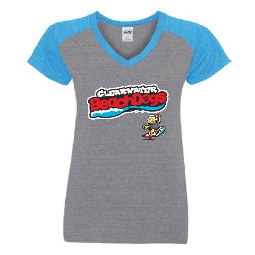 Clearwater Threshers CLEARWATER BEACH DOGS TEE V NECK DARK HEATHER SCRIPT