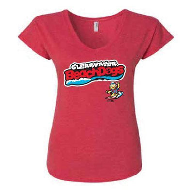 Clearwater Threshers CLEARWATER BEACH DOGS TEE V NECK TRIBLEND SCRIPT