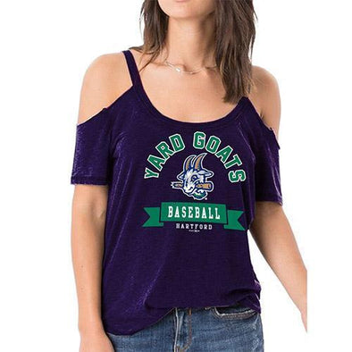 Hartford Yard Goats Retro Brand Women's Cold Shoulder Tee in Purple