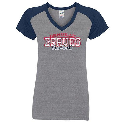 Danville Braves Ladies Navy V-Neck Raglan