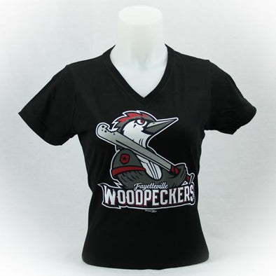 Fayetteville Woodpeckers Women's Logo V-Neck Black