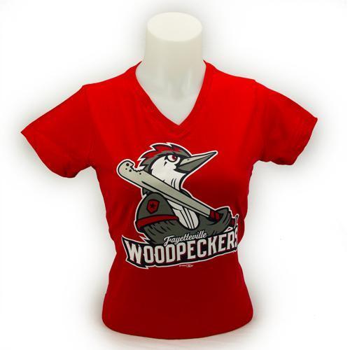 Fayetteville Woodpeckers Women's Logo V-Neck Red