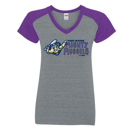 Girl's Mighty Mussels Primary Logo T-Shirt, Heather Gray/Grape