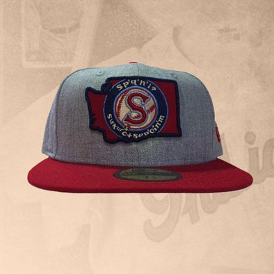 Spokane Indians Fitted Heather Gray w/Red Salish State Cap