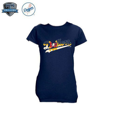 Drillers Script Tulsa Flag Tee Navy Ladies