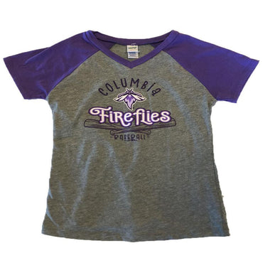 Columbia Fireflies Youth Girl's Grey/Grape Quail V-Neck Tee