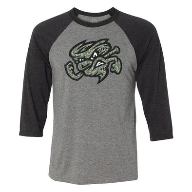 Omaha Storm Chasers Men's 108 Grey/Black Vortex Camo Raglan Tee