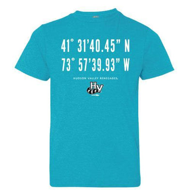 Hudson Valley Renegades Apparel/Youth (Bimm Ridder)- Latitude & Longitude T-Shirt-Turquoise