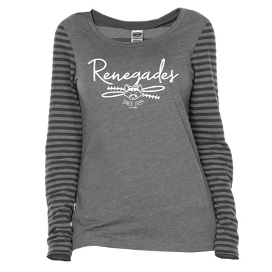Hudson Valley Renegades Apparel/Women (MV Sport)- LS Striped T-Shirt-Grey