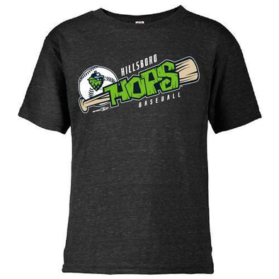 Bimm Ridder Youth Snow Heather Black T-Shirt, Hillsboro Hops