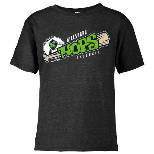Bimm Ridder Youth Snow Heather Black T-Shirt, Hillsboro Hops
