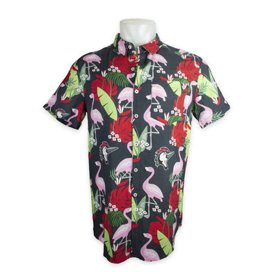 Fayetteville Woodpeckers Hawaiian Camp Flamingo Shirt Black