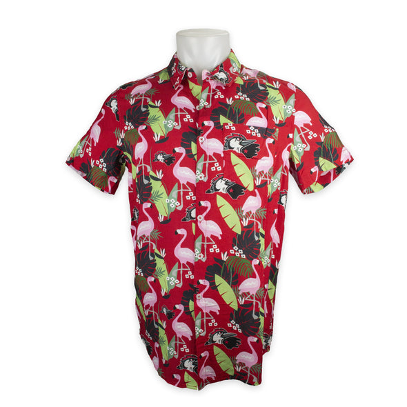 Fayetteville Woodpeckers Hawaiian Camp Flamingo Shirt Red