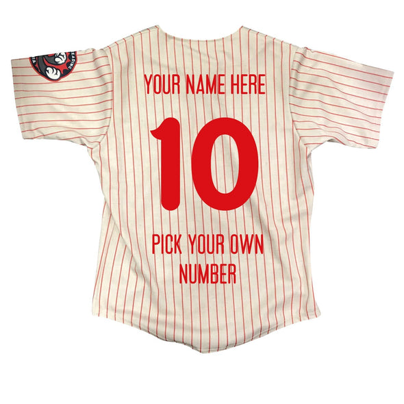 Personalized Reading Fightin Phils On Field Replica Adult Pinstripe Home Jersey