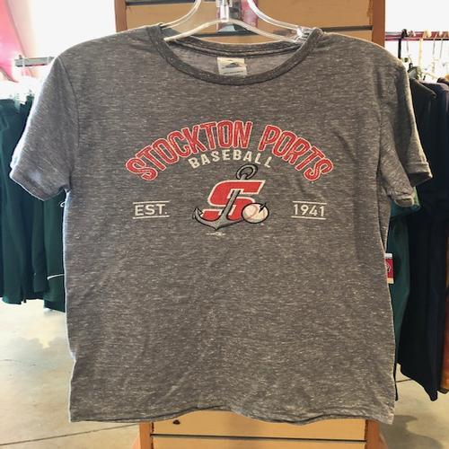 Stockton Ports Graphite Heather Red Script Tee