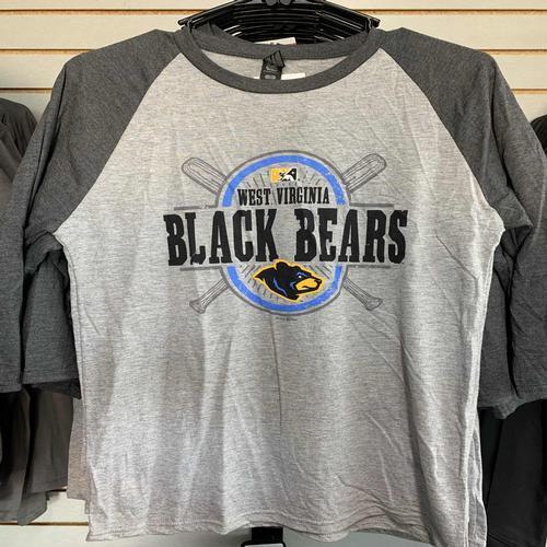 West Virginia Black Bears Heather Grey 3/4 Sleeve T-Shirt