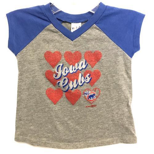 Iowa Cubs Infant V-Neck Hearts Tee, Royal/Gray