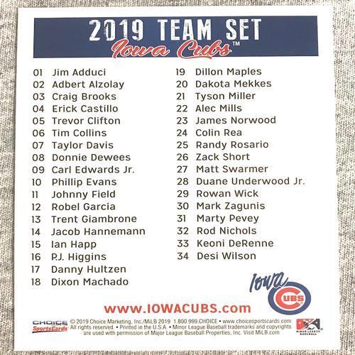 Iowa Cubs 2019 Iowa Cubs Team Card Set