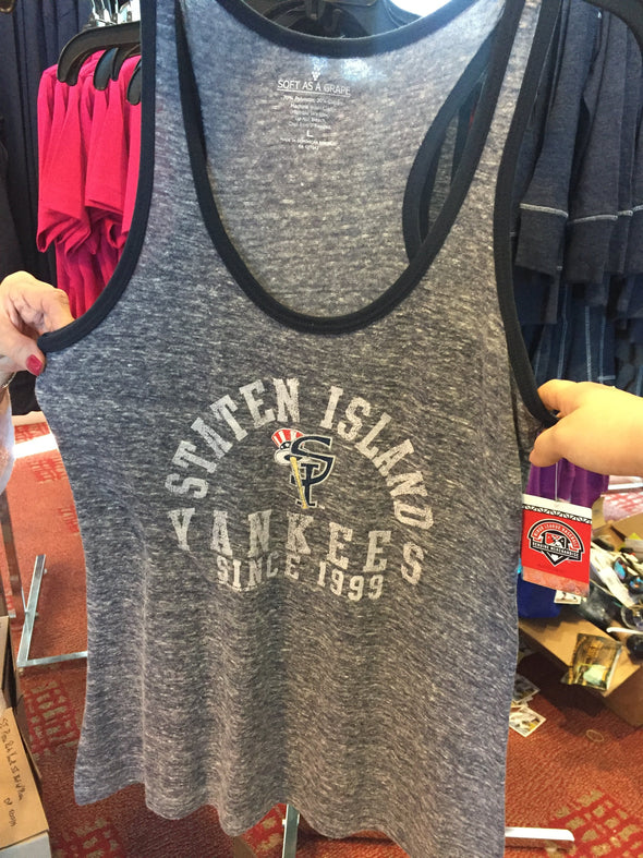 Staten Island Yankees Soft as a Grape Ladies Heather Red/Navy Tank Top