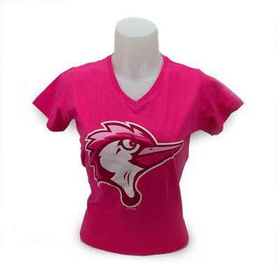 Fayetteville Woodpeckers Women's Cap Logo V-Neck Pink