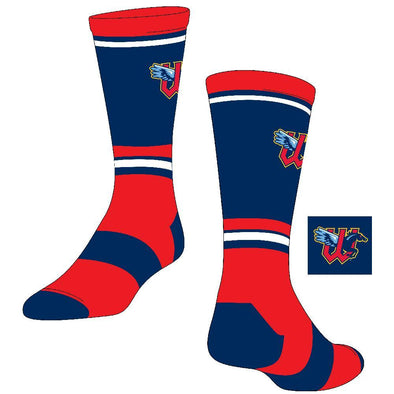 LOGO STRIPED CREW SOCK-Red