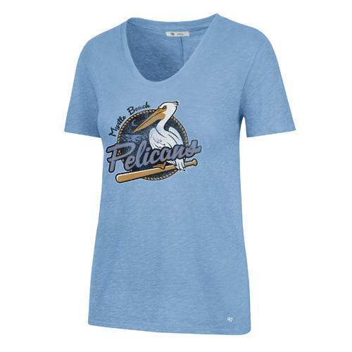 MYRTLE BEACH PELICANS 47 BRAND LADIES CAROLINA BLUE TIDAL VNECK TEE