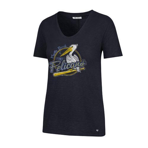 MYRTLE BEACH PELICANS 47 BRAND LADIES NAVY BLUE TIDAL VNECK TEE