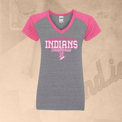 Spokane Indians Ladies V-Neck Trish Dark Heather w/Watermelon