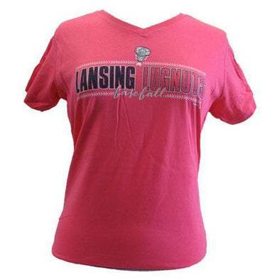 Lansing Lugnuts Ladies V-Neck T-shirt - Hot Pink