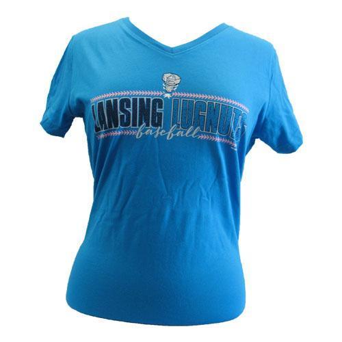 Lansing Lugnuts Ladies V-Neck T-shirt - Cobalt