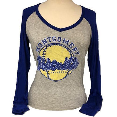 Montgomery Biscuits Ladies Contrast V-Neck Raglan