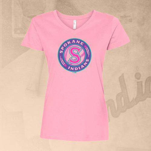 Spokane Indians Ladies Neon Logo Pink Tee