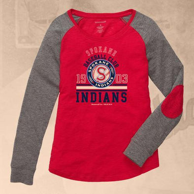 Spokane Indians Ladies Red Preppy Patch Long Sleeve Tee
