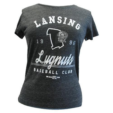 Lansing Lugnuts Ladies Retro Streaky Black T-shirt
